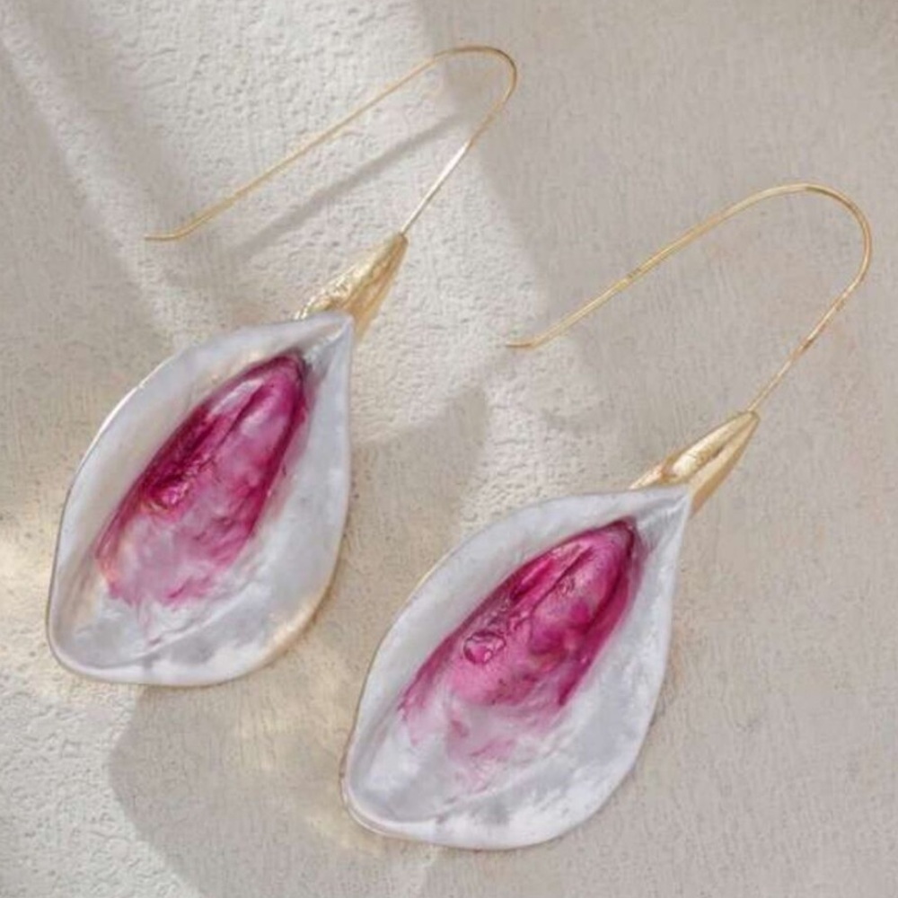 Pink Flower Drop Earrings - Picture 7 of 7